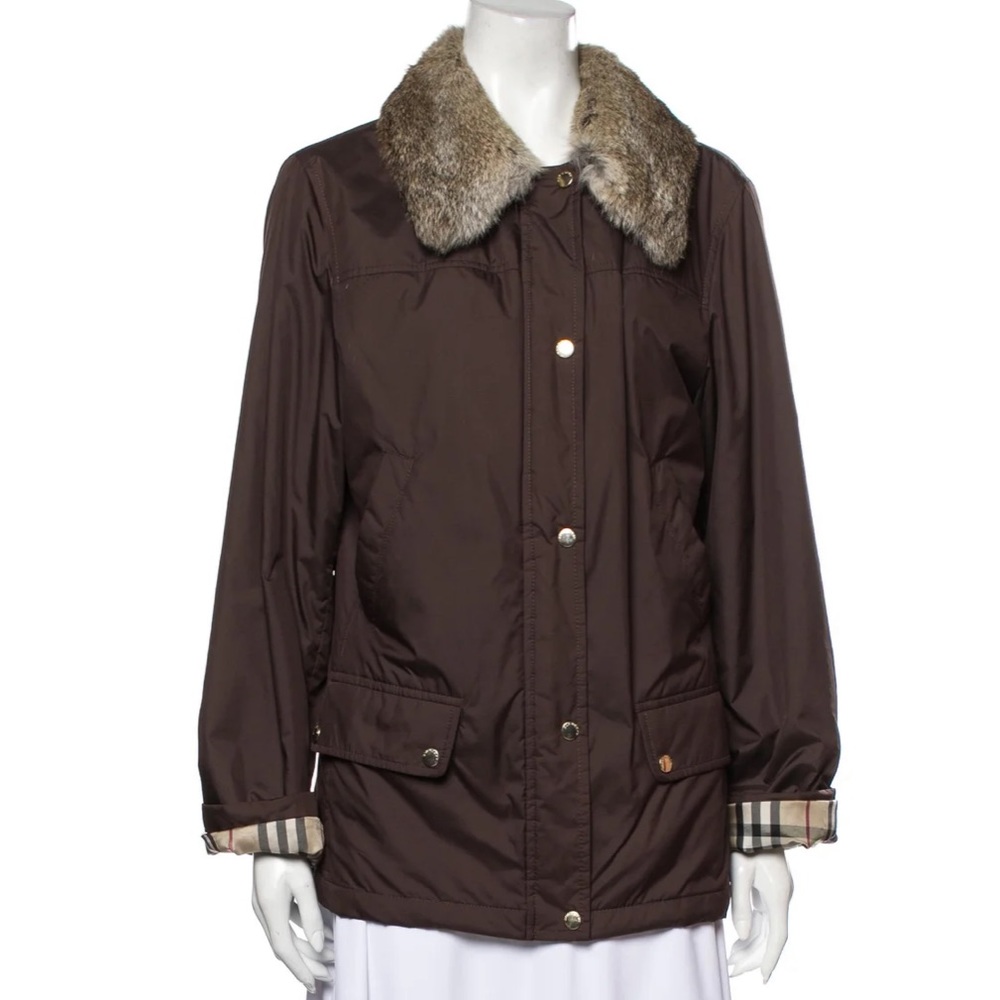 BURBERRY brown fur collar jacket L